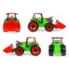 Traktor se lžící a s vozíkem, červeno zelený