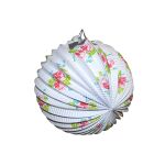 Lampion koule bílá s květy 25 cm