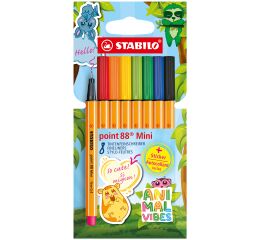 Jemný liner - STABILO point 88 Mini Animal Vibes - 8 ks sada - včetně samolepky
