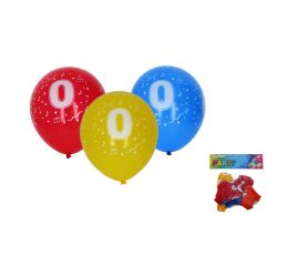 Balónek nafukovací 30cm - sada 5ks, s číslem 0