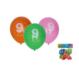 Balónek nafukovací 30cm - sada 5ks, s číslem 9