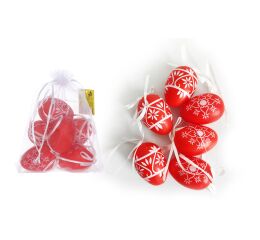 Vajíčko dekorační plastové červené 6 cm, 6ks v organza sáčku