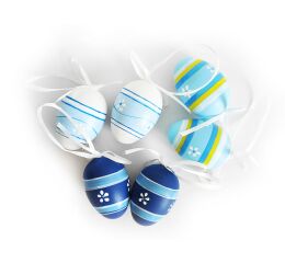 Vajíčko dekorační plastové malované 6 cm, 6ks v organza sáčku