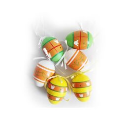 Vajíčko dekorační plastové malované 6 cm, 6ks v organza sáčku