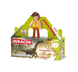 Igráček Paleontoložka – figurka s vykopávkami dinosaurů Parasaurolopha a Diplodoca
