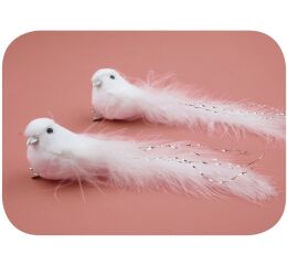 Ptáček plyšový bílý na klipu 2 ks, 14 cm