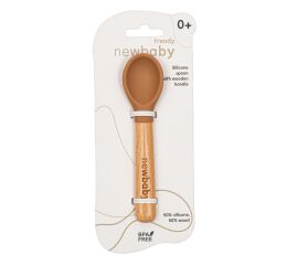 Lžička silikon-dřevo New Baby karamelová 14cm