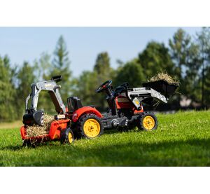 Falk Šlapací traktor Vintage 2058N s lžící, bagrem a přívěsem, červený