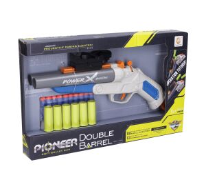 Puška Pioneer Double Barrel s pěnovými náboji a patronami 37 cm