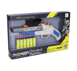 Puška Pioneer Double Barrel s pěnovými náboji a patronami 37 cm