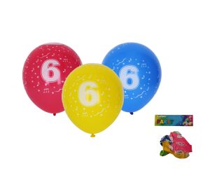 Balónek nafukovací 30cm - sada 5ks, s číslem 6