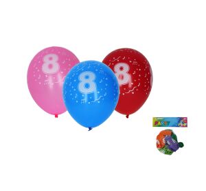 Balónek nafukovací 30cm - sada 5ks, s číslem 8