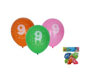 Balónek nafukovací 30cm - sada 5ks, s číslem 9