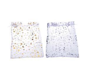 Sáček ORGANZA Hvězdy 17x23 cm Vánoce