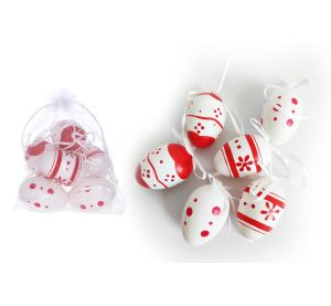 Vajíčko dekorační plastové malované 6 cm, 6ks v organza sáčku