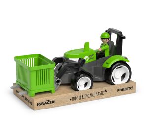 ECO MultiGO Zelený traktor s vidlemi, paleta, koš, Igráček