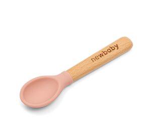 Lžička silikon-dřevo New Baby růžová 14cm