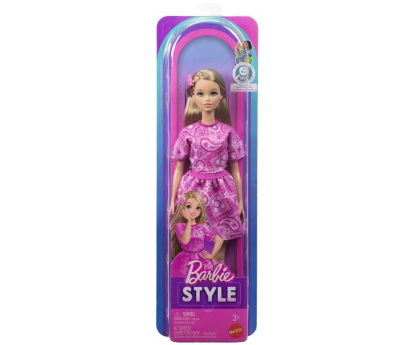 BRB FASHIONISTAS MODELKA V ŠATECH S RŮŽOVÝM PAISLEY VZOREM