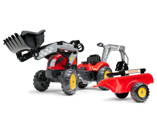 Falk Šlapací traktor Vintage 2058N s lžící, bagrem a přívěsem, červený