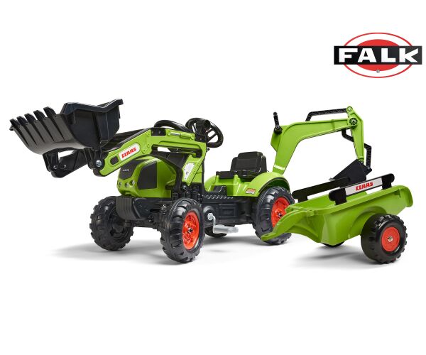 Šlapací traktor Claas Arion s nakladačem, rypadlem a vlečkou