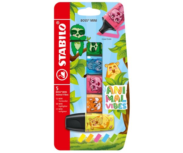 Zvýrazňovač - STABILO BOSS MINI Animal Vibes - 5 ks sada - neonové barvy