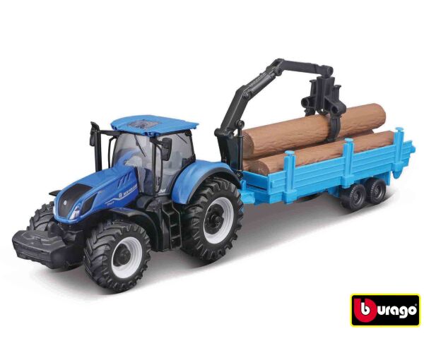 Bburago 10cm Farm tractor Gift Set - New Holland T7.315 HD with 3 trailers