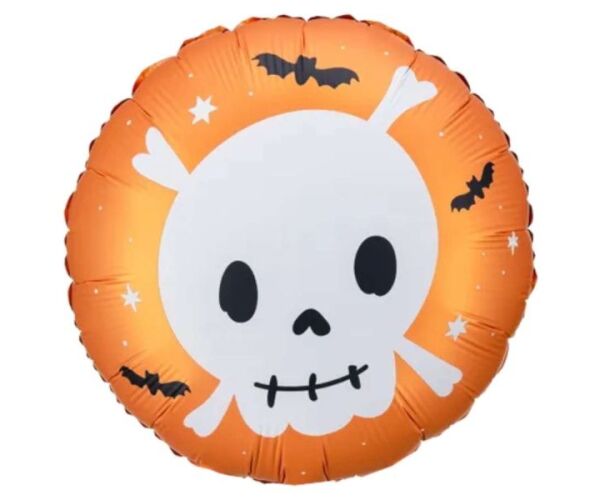 Balónek fóliový oranžový Lebka 45 cm