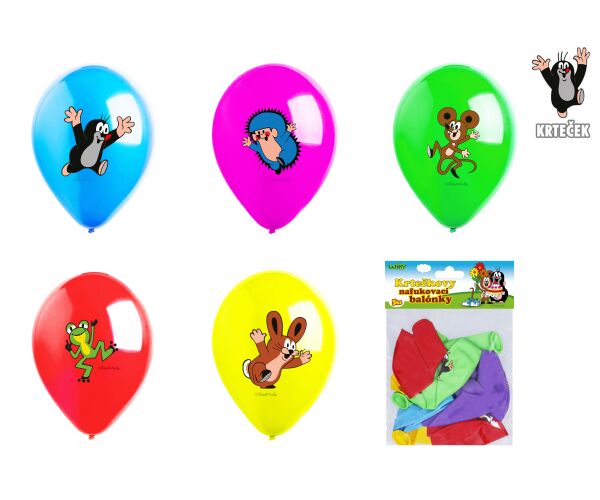 Balónek nafukovací 30cm Krtek + kamarádi - sada 5ks, 5 designu