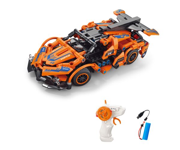 Stavebnice Auto oranžové RC na dálkové ovládání 18,5 cm 319 dílků