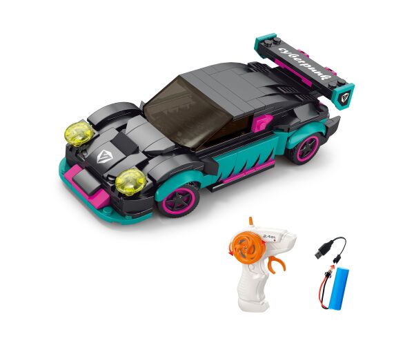 Stavebnice Auto tyrkysové RC na dálkové ovládání 17 cm 265 dílků