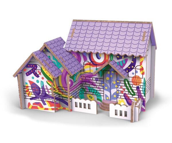 Puzzle 3D dřevěné dům s barvami