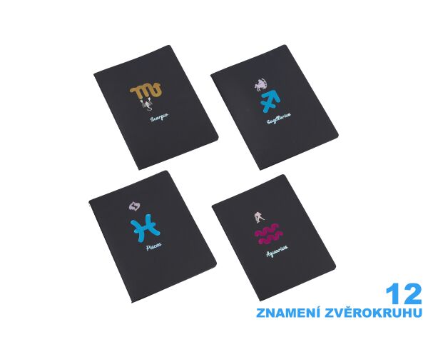 Notes 18,5x25,5 cm, 26 černých linkovaných stran - Zodiac