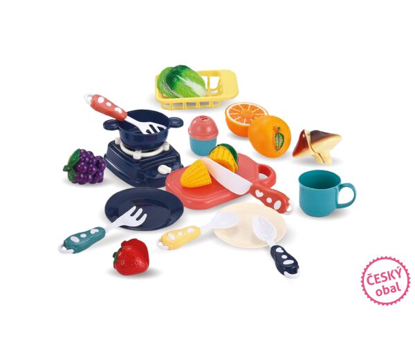 Kuchyňský set v košíku 26x19x14 cm - modrý - český obal