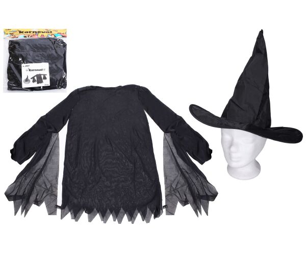 Set karneval - čarodějnice (šaty, klobouk) černá