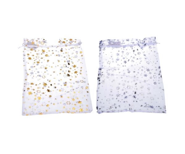 Sáček ORGANZA Hvězdy 20x30 cm Vánoce
