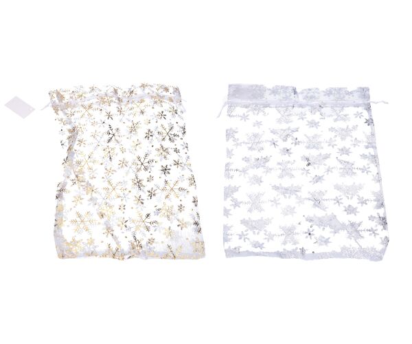 Sáček ORGANZA Vločky 17x23 cm Vánoce
