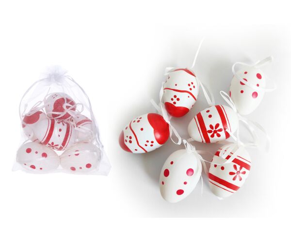 Vajíčko dekorační plastové malované 6 cm, 6ks v organza sáčku