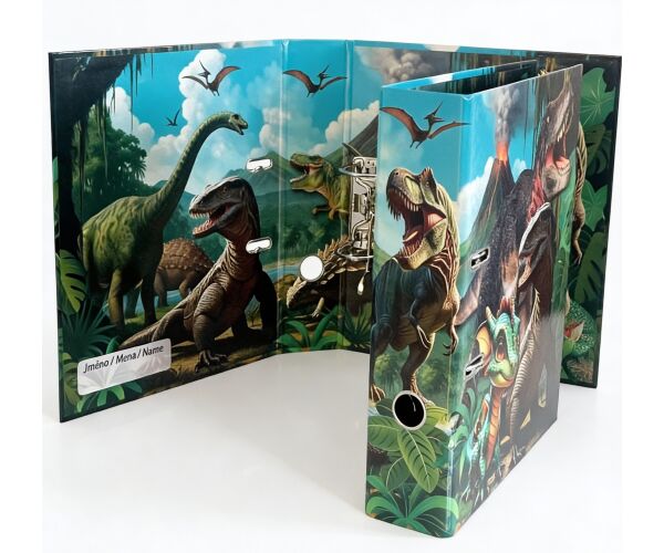 Designový pákový pořadač A4 7,5 cm karton - svět dinosaurů