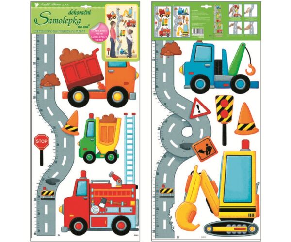 Samolepka na zeď Růstový metr Silnice s auty do 120cm